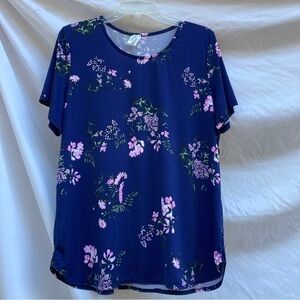 Manzana Floral Blue Short Sleeve Shirt, Size 3XL